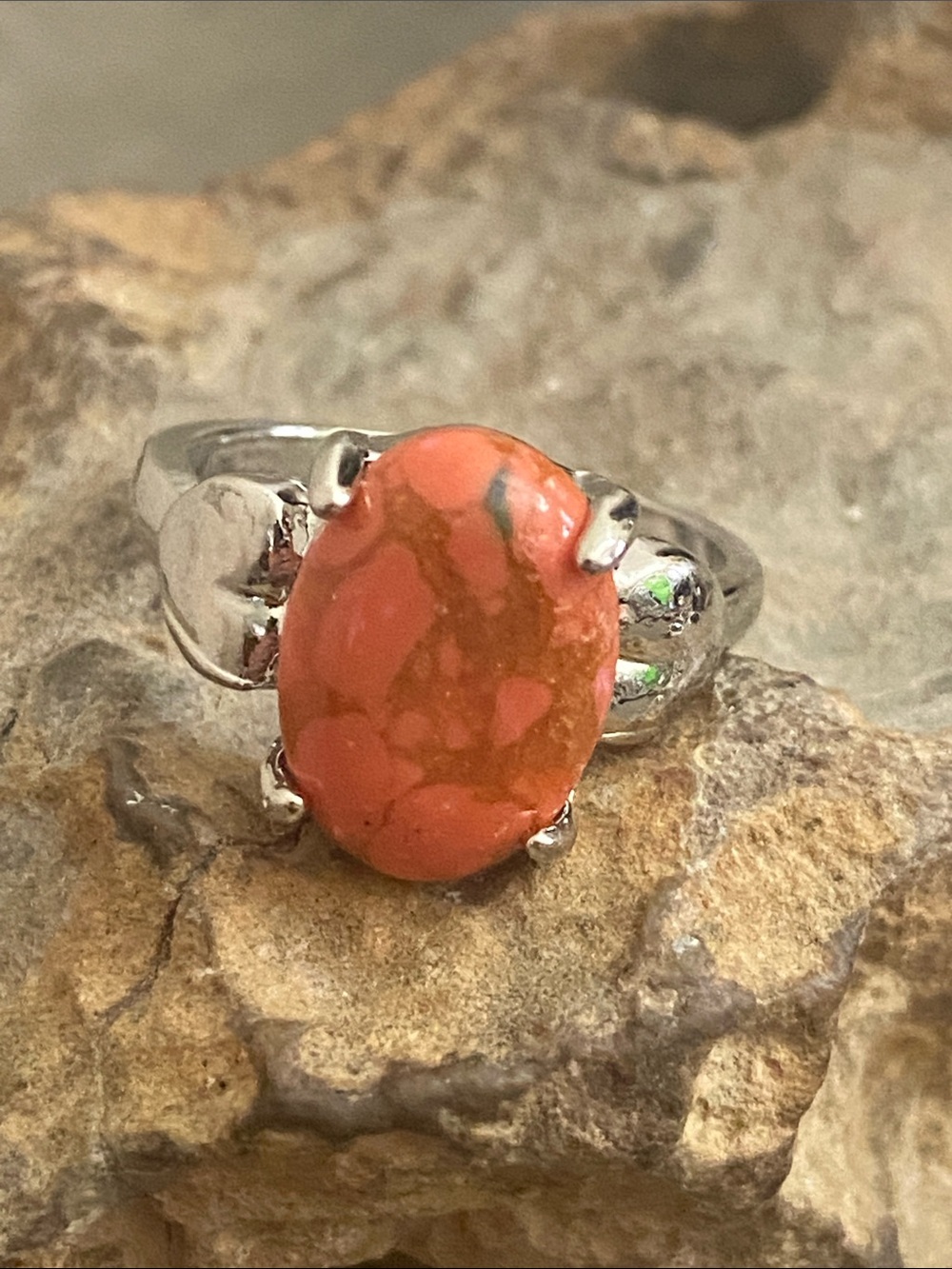 5/$10❤️❤️❤️NEW Silver Tone Zinc Alloy Resin Swirl Cabochon Ring
